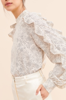 トップス yilon DOT FRILL BLOUSE Printed Dobby Neck Tie Ruffle Blouse | Karen Millen