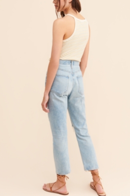 パンツ AGOLDE Riley High Rise Straight Crop Denim Pants Light Blue AGOLDE Riley Blitz - Light Blue Denim Jeans - Cropped Jeans