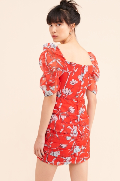 knee length dresses for ladies Satin Mini Dress With Gathered Fabric Floral Mini Skirt main image 0