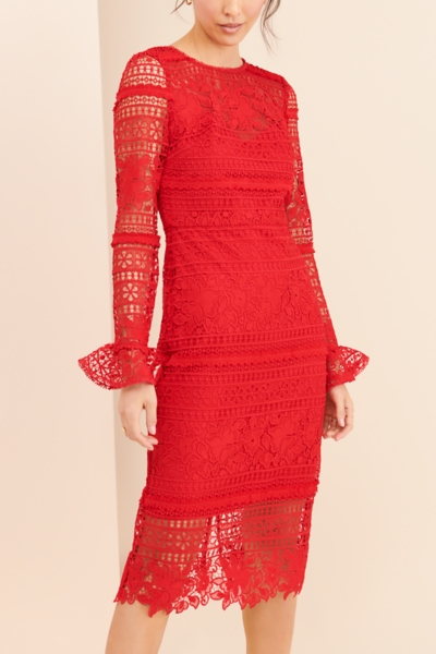 Long Sleeve Lace Column Dress | Nuuly