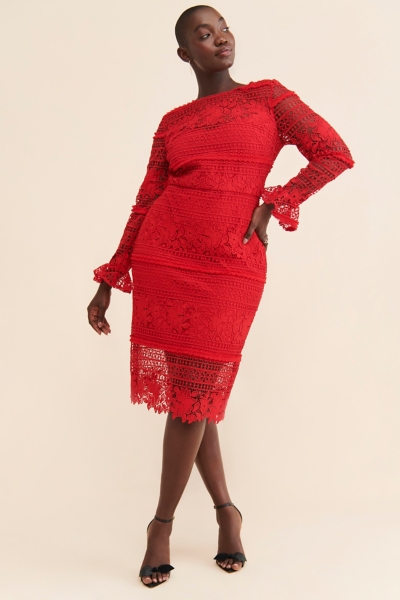 column dress long sleeve Karen Millen Premium Mirrored Crystal Embellished Woven Long Sleeve Column Dress in Red