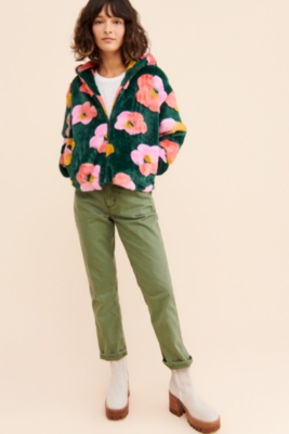 Flower Faux-Fur Zip-Up Hoodie | Nuuly