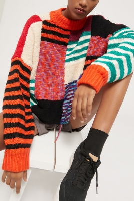 Patchwork mock neck sweater shop
