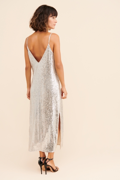 knee length dresses for ladies Silver Scoop Neck Maille Dress – PRISCAVera