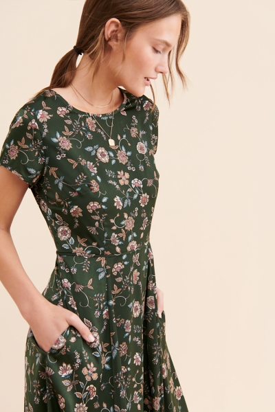 green fall floral dress Berylove Women Green Wedding Guest Dress with Slit A Line Spaghetti Straps Floral Bridesmaid Dress, Green Flower / custom main image 1