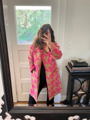 Pink houndstooth coat hotsell