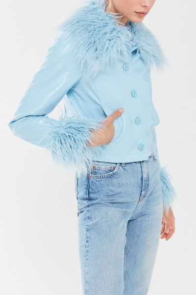 Mia Pleather Faux-Fur Trim Jacket | Nuuly