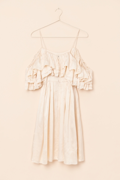 off the shoulder 70s dress VTG 70s Vicky Vaughn Lavender Pleated Off Shoulder Wide Lace Collar Dress