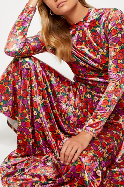 knee length dresses for ladies Daisha Crushed Velvet Midi Dress main image 1