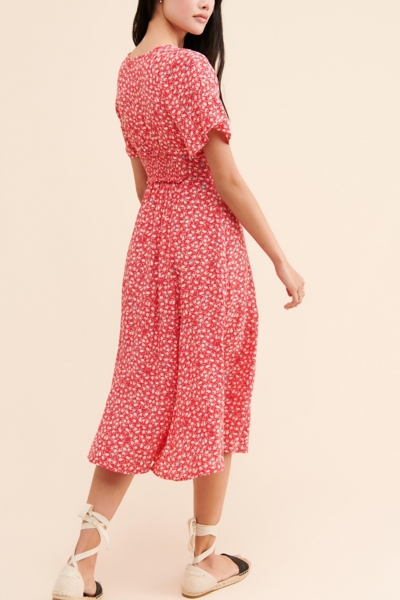 knee length dresses for ladies Ruffle Silk Midi Dress-Pink Bloom Scatter Mono main image 1