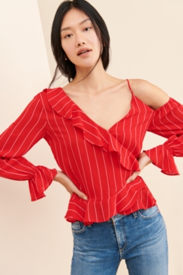 open shoulder ruffle top