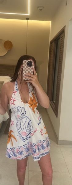 knee length dresses for ladies Precious Moments Keyhole Bust Halter Mini Dress Floral Blue Selfie Leslie