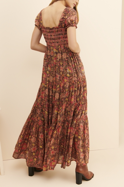 maxi short sleeve shirt dress Floral Patchwork Short Sleeve T Shirt Loose Maxi Dress Black / S