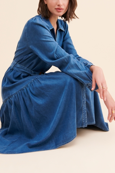 knee length dresses for ladies Chambray Tiered Midi Dress