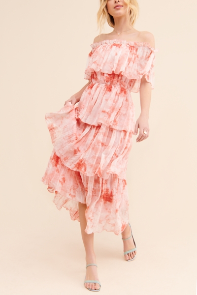 knee length dresses for ladies Off The Shoulder Midi Dress – Azure & Lavender main image 0