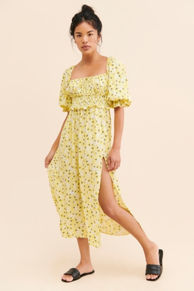 knee length dresses for ladies in Your Dreams Yellow Floral Midi Dress, Small - The Mint Julep Boutique main image 0