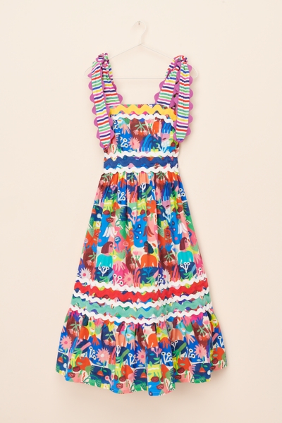 tiered midi dresses Plus Blue Orange Sunfire Tiered Midi Dress – Rose & June