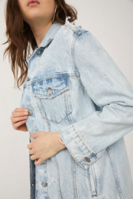 Free People Destroyed Long & Lean Trucker offers Jacket Black Denim