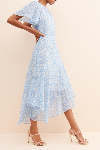 blue flutter sleeve midi dress Summer Blue Stripe Flutter Sleeve Midi Dress, Large main image 1