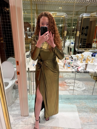 nuuly gold dress Antique Long Sleeve Maxi Dress