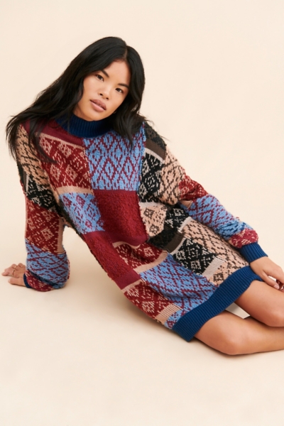 knee length dresses for ladies Argyle Mini Sweater Dress