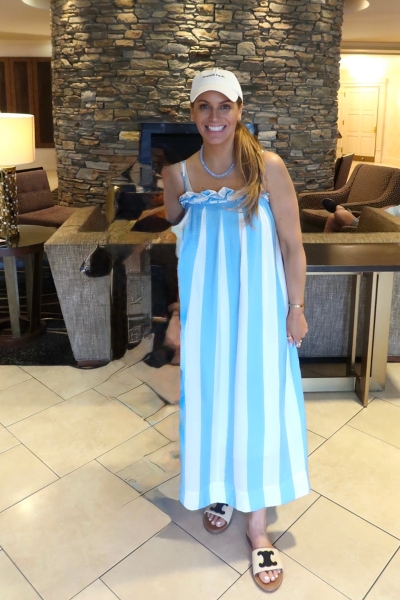 bold stripe pleated maxi dress Bold Stripe Pleated Maxi Dress