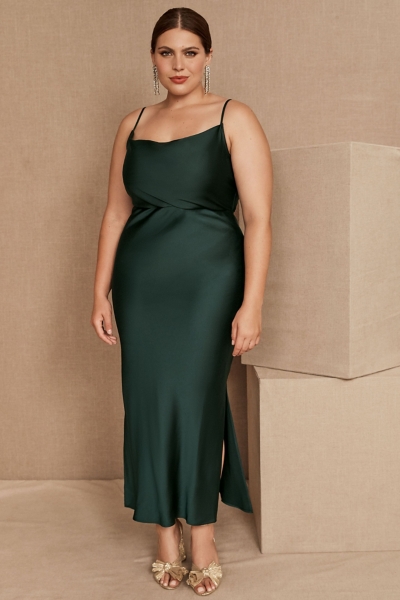 tan satin midi dress Florere Sleeveless Knit and Satin Midi Dress