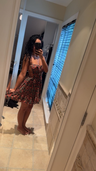 knee length dresses for ladies Dyer Sheer Sleeve Mini Dress Black Floral