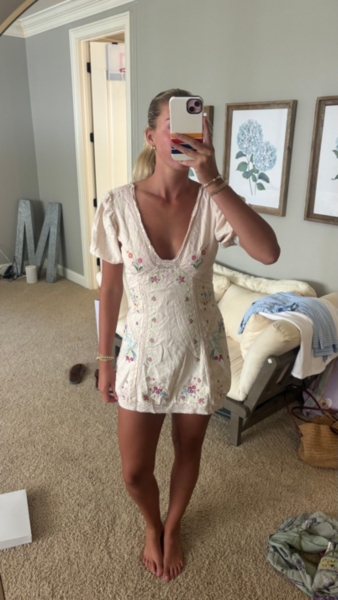 by anthropologie linen blend puff-sleeve v-neck mini dress NEW Anthropologie Linen Blend Puff-Sleeve V-Neck Mini Dress Size 2