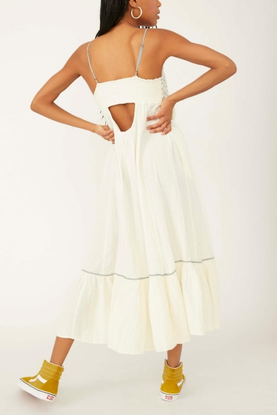 knee length dresses for ladies Linen midi dress with adjustable straps LINDA – Noisy Forest Clothes