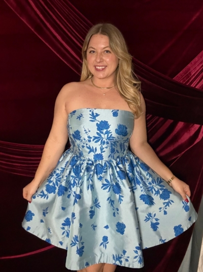 kate jacquard mini dress Kate Spade floral-jacquard Blue/Pink mini