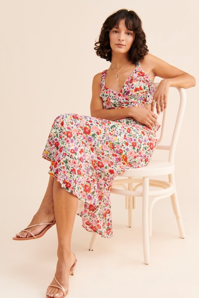 astr wildflower ruffle cutout midi dress Wildflower Ruffle Cutout Midi Dress ASTR