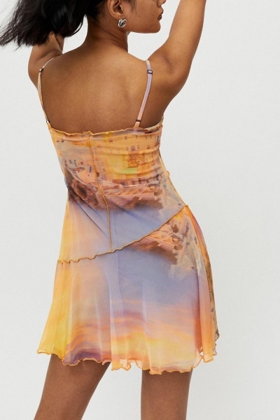 knee length dresses for ladies Oasis Lace Up Mesh Mini Dress • Shop American Threads Women's Trendy Online Boutique Lilac / S / No Returns/Exchanges main image 1