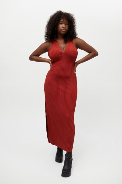 ribbed bodycon midi dress Nayeli Knit Ribbed Halter Bodycon Midi Dress