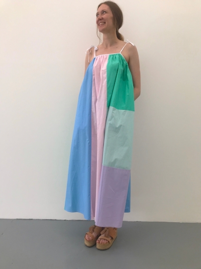 open lace back dress PASTEL COLORBLOCK MAXI DRESS 1 SHOULDER SLEEVE