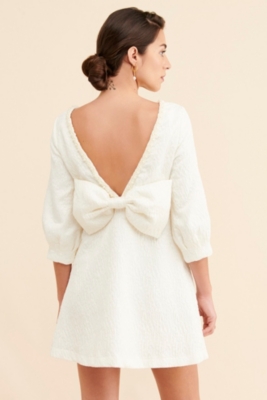 knee length dresses for ladies Kanosh Jacquard Ivine Bow Mini Dress White-Silver / S by Sugarlips main image 1