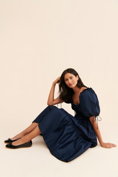 Ruffled + Ruched Midi Dress | Nuuly
