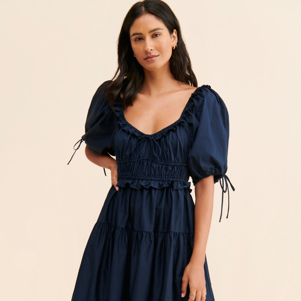 Ruffled + Ruched Midi Dress | Nuuly Rent