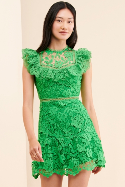 green emerald velvet dress Reinhart Lace Overlay Mini Dress Jade Green– Selfie Leslie main image 0