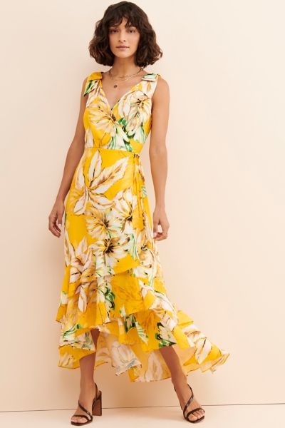 cute formal dresses Donna Karan Women's Dupioni Floral Wrap Dress in Eggshell MULTI main image 0