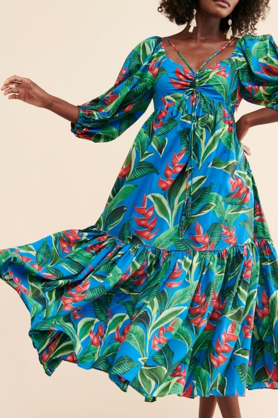 knee length dresses for ladies Multicolor Jardin De Reve Organic Cotton Midi Dress – FARM Rio