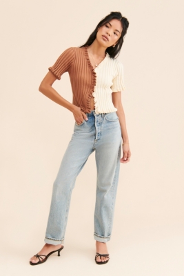 Colorblock Ruffled Cardigan | Nuuly