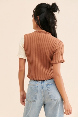 Colorblock Ruffled Cardigan | Nuuly