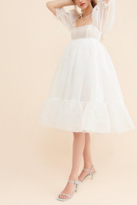 French Puff Ivory Midi Dress | Nuuly