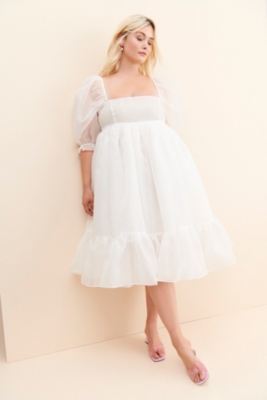 French Puff Ivory Midi Dress