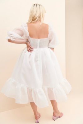 French Puff Ivory Midi Dress