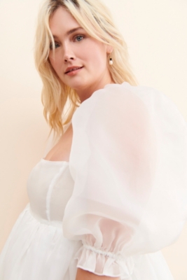 French Puff Ivory Midi Dress