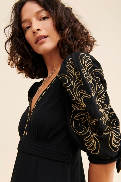 black embroidered mini dress Black Embroidered Cord Leone Pinafore Mini Dress
