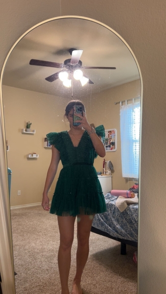 tiered tulle mini dress geisha designs Anthropologie Geisha Designs Tiered Tulle Dress Green Womens Size 4