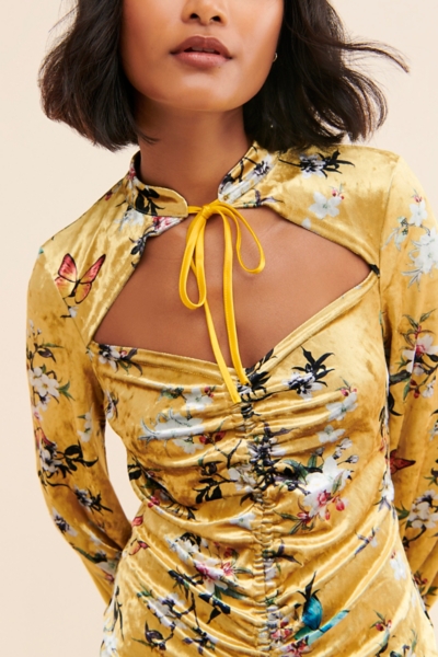 Silk Jigsaw Yellow Velvet Dress Velvet Ruched Mini Dress Nuuly